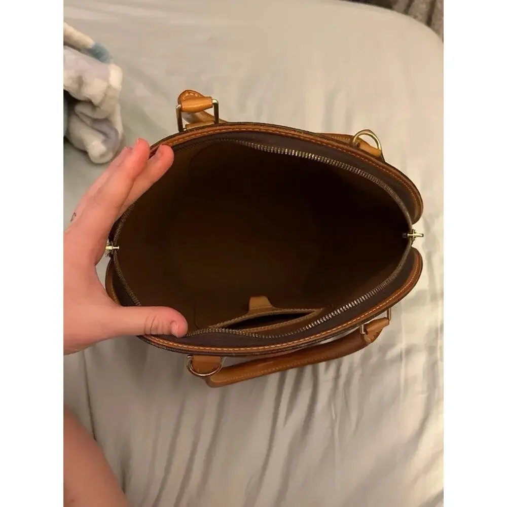 Louis Vuitton Monogram Coated Top Handle Satchel Brown Tan Zip Gold Hardware